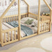 Full Size House-Shaped Natural Wooden Kids Floor Bed