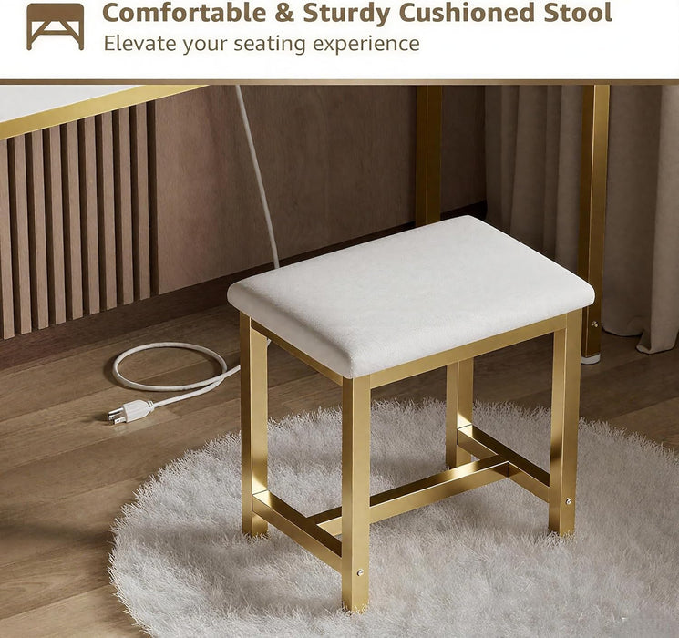 White and Gold Makeup Vanity Desk with Mirror and Lights Big Vanitys Set with Chair, Drawers and Power Outlet, Dressing Table Vanities for Girls Bedroom 47“