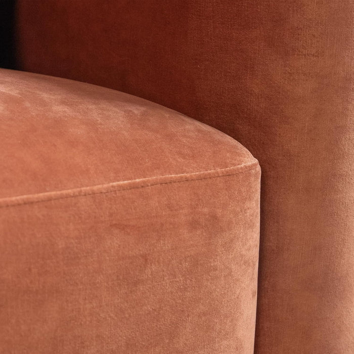 Luxury Modern Tight Curved Back Velvet Sofa, Minimalist Style Comfy Couch for Living Room Apartment, 3 Seater, Tangerine