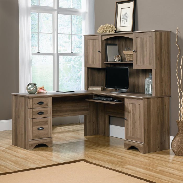 Harbor View Computer Desk, 66.14"D X 66.14"W X 30.28"H , Salt Oak Finish