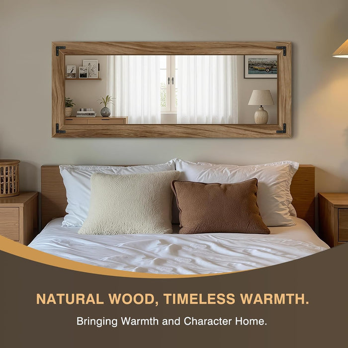 Wooden Full Length Mirror, 55"X22" Solid Wood Frame Floor Mirror, for Farmhouse, Bedroom, Living Room, Entryway Decor, Leaning or Hanging
