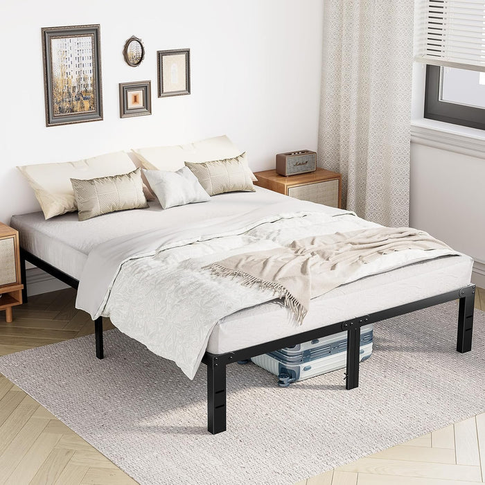 Full Size Metal Platform Bed Frame with Storage Space, Heavy Duty Sturdy Mattress Foundation, Strong Support Slats, 800LBS, Easy to Assemble, Black