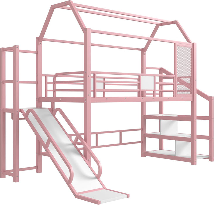 Twin Loft Bed With BuiltInStorage BubblegumPinkTint