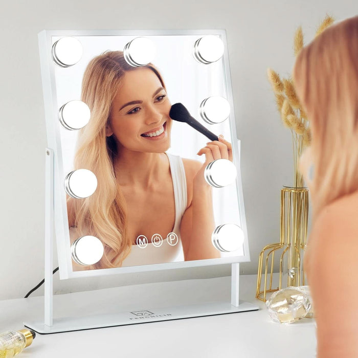 Vanity Mirror with Light Lighted Makeup Mirror Vanity Makeup Mirror Smart Touch Control 3Colors Dimable Light Detachable 10X Magnification 360°Rotation(White)
