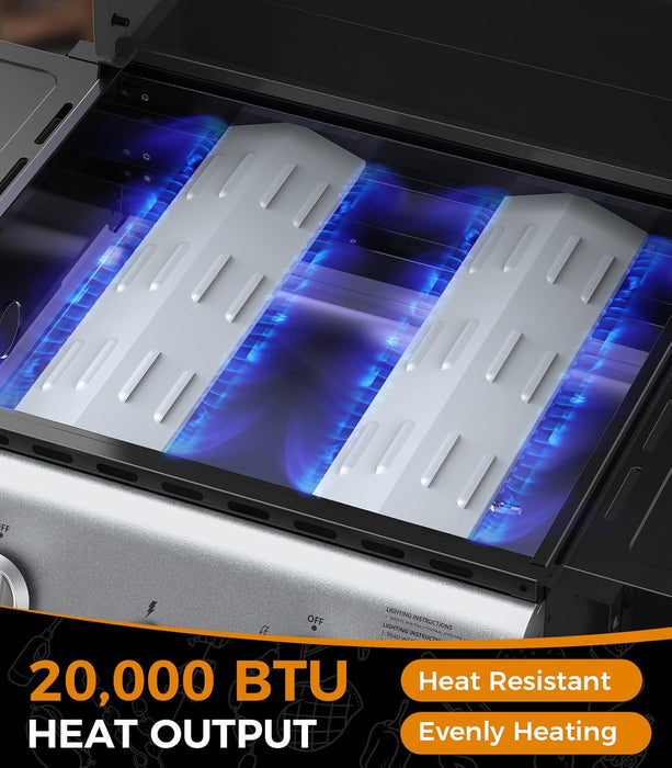 2-Burner Propane Gas BBQ Grill, 20,000 BTU Stainless Steel Grill with Side Shelves and Wheels, Portable Outdoor Grill for Patio, Backyard, Garden, or Camping Cooking