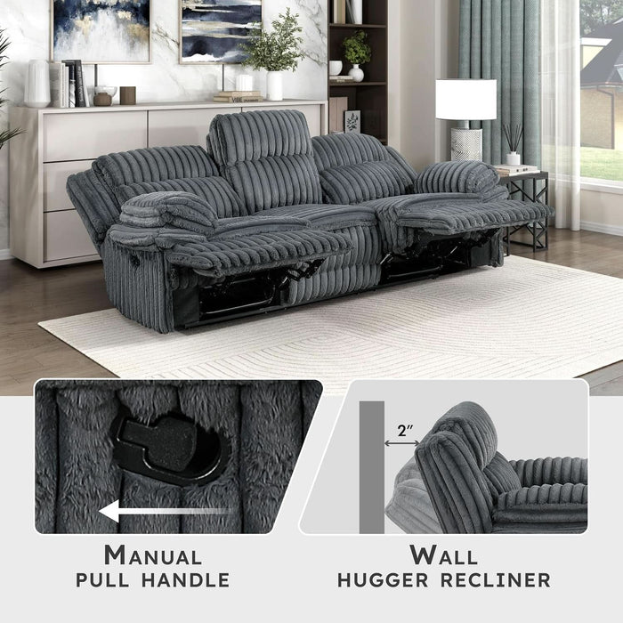 Mnul Double Reclining Sof, Corduroy Mnul Wll Hugger Recliner Couch, Pillow Top rms, Plush Fom Cushions over Pocket Coils, Cozy Reclining Sof for Living Room, Drk Gry
