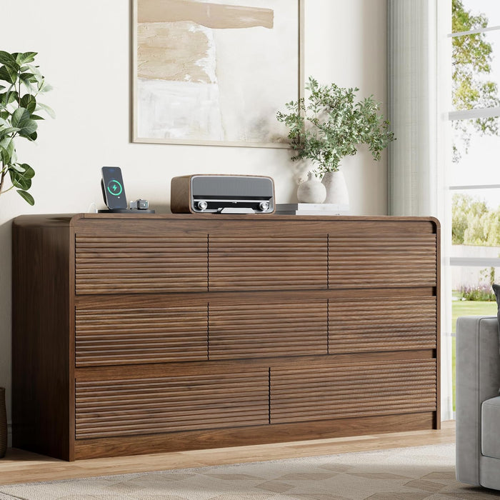 8 Drawer Dresser for Bedroom, 55"Chest of Drawer with Power Outlet