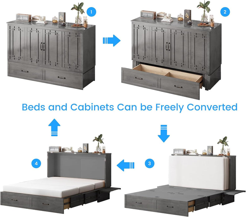 Queen Murphy Cabinet Bed With HiddenStorage Drawer