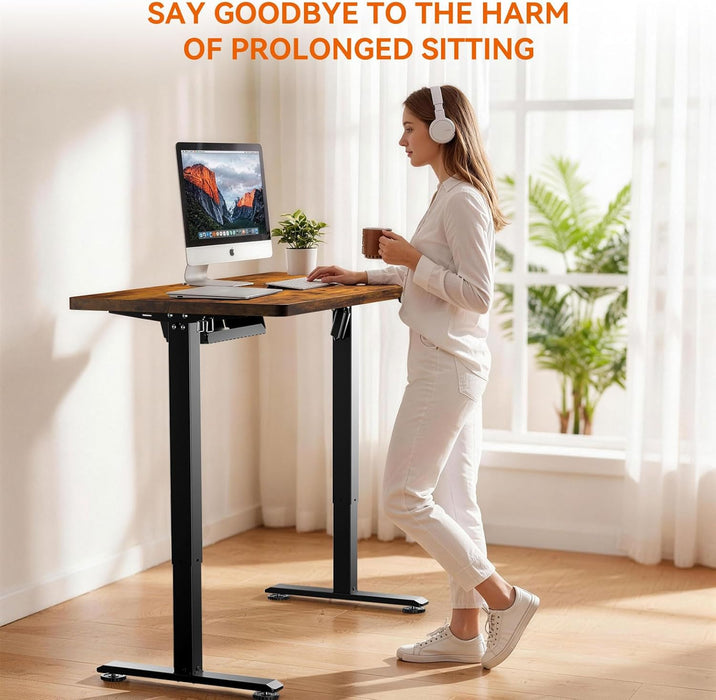 Height Adjustable Electric Standing Desk, 48 X 24 Inches Sit Stand up Desk, Memory Computer Home Office Gaming Desk with 3 Preset Heights, Cable Management Box,2 Hooks & 4 Velcro Cable Tie, Brown