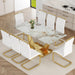 71' Faux Marble Dining Table - Dining Room Table for 6-8, Gold Kitchen Table with 0.4 Thickened Marble Pattern Tempered Glass Top and Golden Rectangular Base
