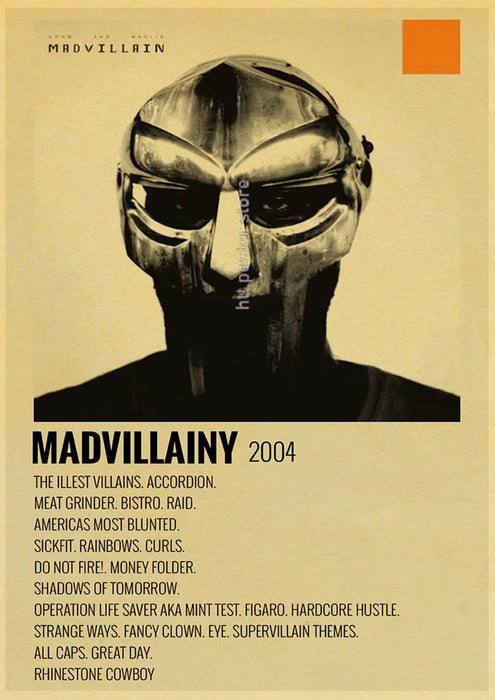 MF Doom Madlib Poster Retro Poster Painting Hip Hop Rap Music Album Star Picture Wall Art for Living Room Home Decor