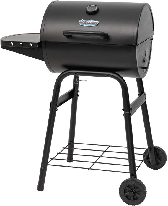® King-Griller Gambler Charcoal Grill and Smoker with Damper Smoke Control, Cast Iron Grates, and Side Shelf, 315 Cooking Square Inches in Black, Model E1416