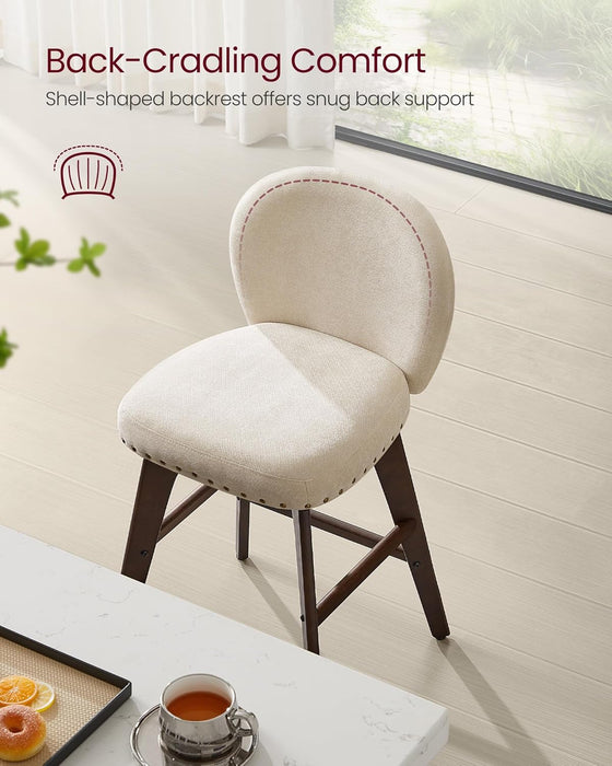 Bar Stools Set of 2, Swivel Counter Height Bar Stools with Back and Wood Legs, Chenille Fabric Upholstered Barstools, 26.2-Inch Tall Counter Barstools for Kitchen Island, Cappuccino Beige