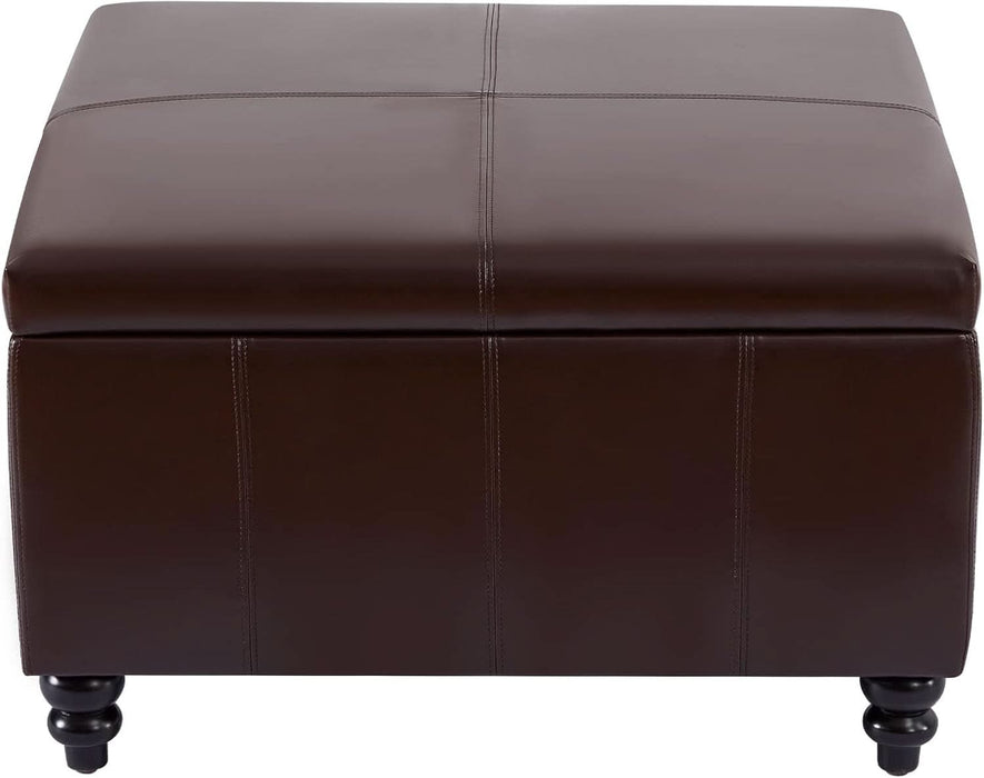 Square Leather Storage Ottoman,Ottoman Coffee Table with Storage for Living Room (Brown)