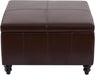 Square Leather Storage Ottoman,Ottoman Coffee Table with Storage for Living Room (Brown)
