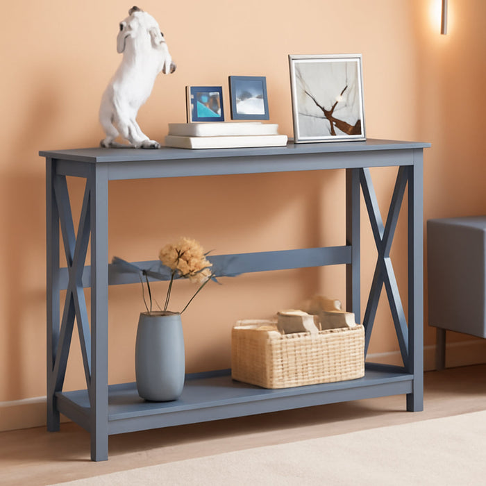 Console Table for Entryway, 2 Tier Narrow Sofa Table Bookshelf Accent Tables W/Storage Shelf, Living Room Entry Hall Foyer Tables Furniture, Grey