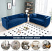 Velvet Sofa Set: Modern L Shaped Couch and Loveseat Set with Gold Metal Legs and Nailhead for Living Room, Apartment and Office (Blue)