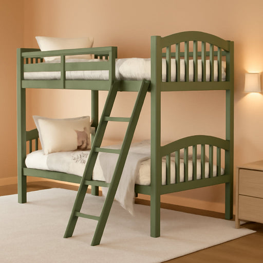 Long Horn Twin-Over-Twin Bunk Bed (Olive) - GREENGUARD Gold Certified, Converts to 2 Individual Twin Beds
