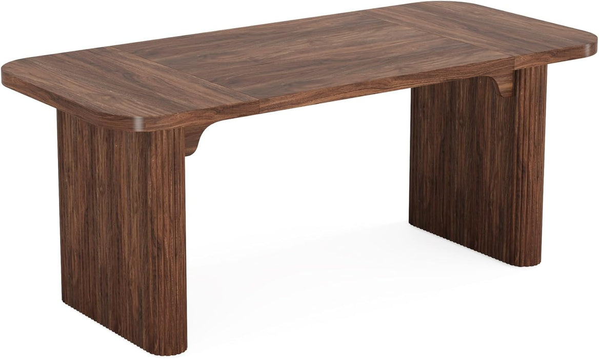Dining Table for 4-6, Rectangular Wood Kitchen Tables with Double Pedestal, 62-Inch Dinner Tables for Dining Room, Living Room, Easy Assembly, Only Table (Dark Brown)