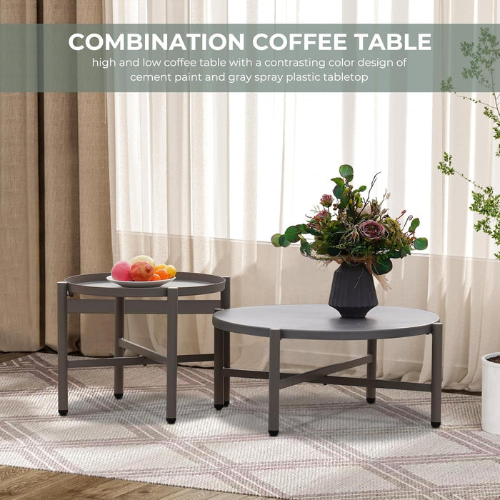 5-Piece Outdoor Furniture Set, Outdoor Sofa Set with 2 round Side Tables, Modern Metal Patio Couch with 6-Inch Thick Waterproof Cushions for Porch Deck Backyard