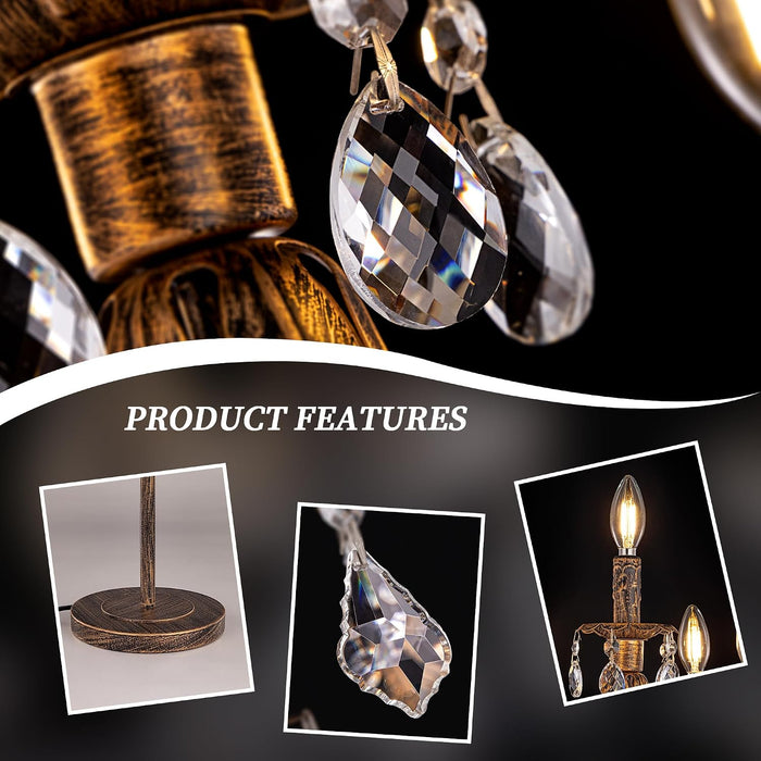 Bronze Vintage Crystal Table Lamp,Bedside Lamps for Nightstand 28"H
