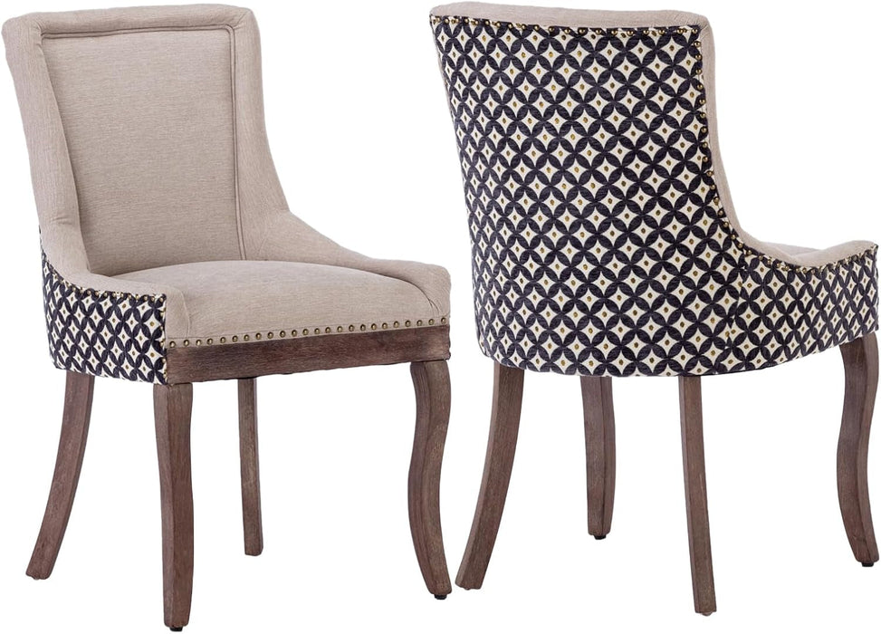 Modern Dining Chairs Set of 2, High Back Dining Chairs Side Chairs with Solid Wood Legs, Upholstered Fabric Dining Room Chairs for Dining Room Kitchen, Beige and Patterned