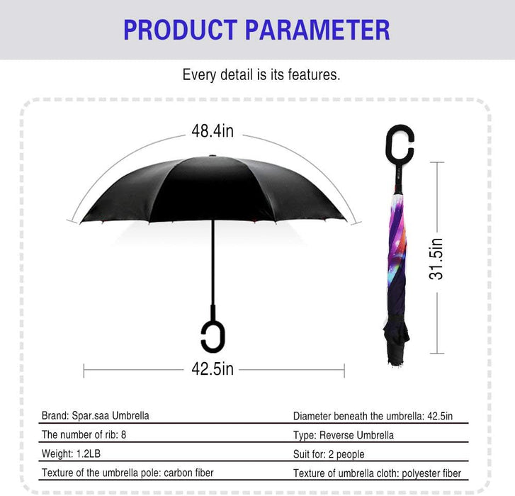 49/56 Inch Inverted Reverse Upside down Umbrella, Extra Large Double Canopy Vented Windproof Waterproof Stick Golf Umbrellas with C-Shape Handle.