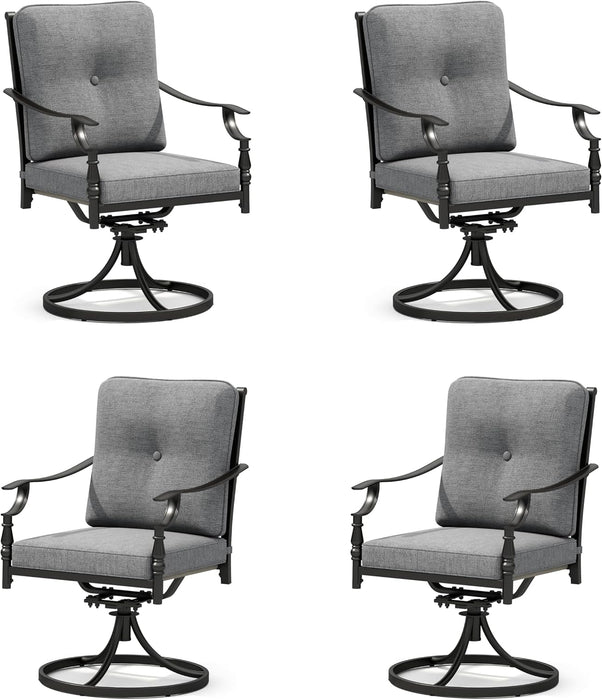 Patio Swivel Chairs, Metal Armchairs W/Cushions, 4PCS