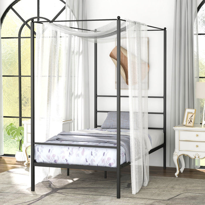 Twin/Full/Queen Size Metal Canopy Bed Frame with Slat Support