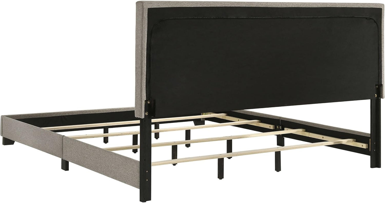 Home Furnishings - Dorian - Fabric Upholstered Wood Panel Bed with Padded Headboard, Wood Legs and Transitional Style - Bedroom - California King Size - Taupe - 300851KW