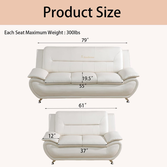 Sectional Sofa Sets, Living Room Furniture Sets Modern Faux Leather Sofa Couch 5-Seat Sofa for Living Room(A-Creamy White, Sofa+Loveseat)