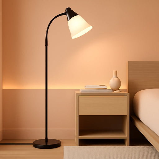 Floor Lamp for Living Room, Adjustable Head Standing Lamp with White Plastic Shade, Black Reading Floor Lamps for Dorm, Bulb Not Included