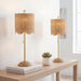 27.5" Brass Gold Coastal Buffet Table Lamp Set of 2 for Bedroom, Boho Table Lamps with Natural Rattan Scalloped Shade, Pull Chain, LED Bulbs Included JYL1138A-SET2