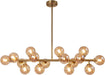 Gold Rectangular Chandelier With Amber Glass Globe