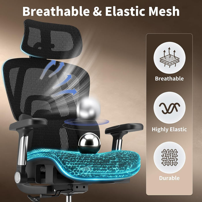 Mesh Office Chair Breathable, Office Chairs, Desk Chair with Adjustable Lumbar Support, Computer Chair, 5D Flip-Up Armrests, 330Lbs Capacity, Tilt Lock, 3D Headrest