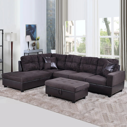 Flannel and PVC Living Room Furniture Sets Sectional Sofa Couch Sets, Modern L Shaped Sectional Sofa Set, Dark Brown(No Ottoman)