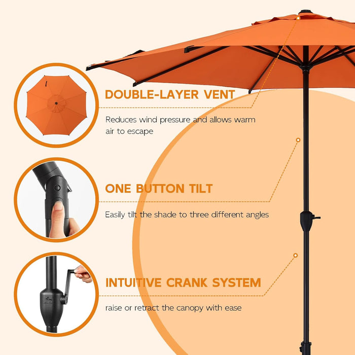 9FT Lyon Outdoor Patio Umbrella Outdoor Table Umbrella with Crank Market Umbrella 8 Sturdy Ribs UV Protection Waterproof and Push Button Tilt for Garden Deck Backyard Pool,Orange