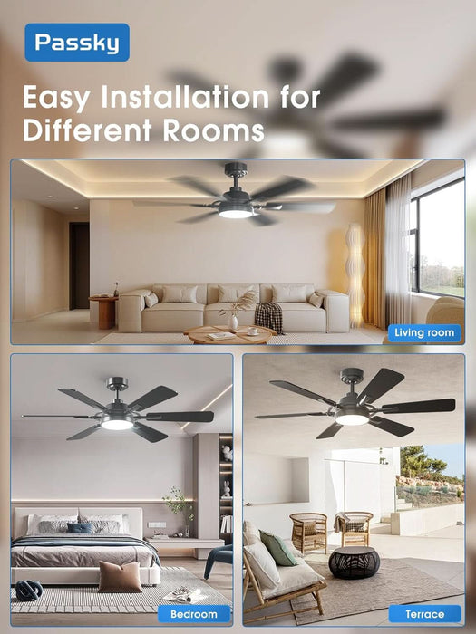 Ceiling Fans with Lights, 52 Inch Ceiling Fan with Light and Remote Control, Reversible, Dimmable, 3CCT, Quiet, Black Modern Ceiling Fan for Bedroom, Living Room