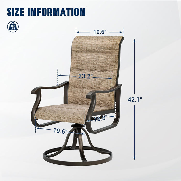 Patio Swivel Chairs Set of 4,Padded High Back Outdoor Chairs,Brown
