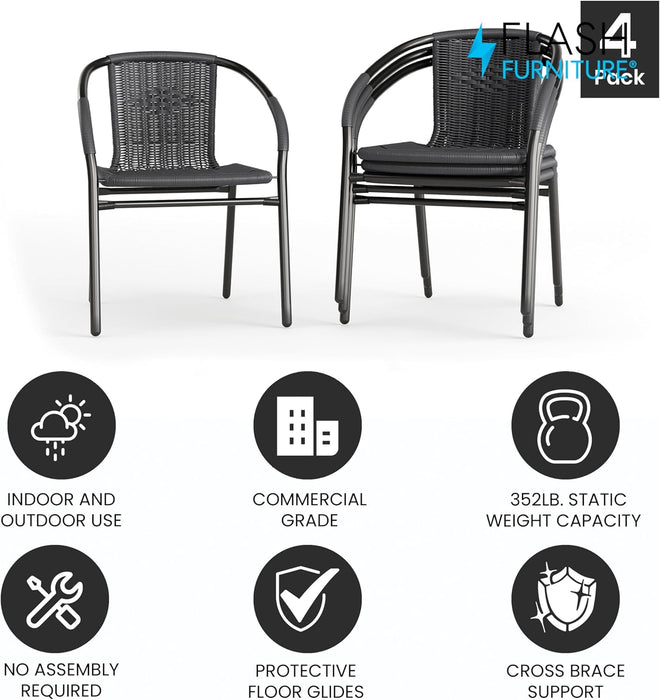 Lila Modern Rattan Indoor/Outdoor Stackable Dining Chairs, Stacking Rattan Bistro Chairs for Patio or Restaurant, Set of 4, Gray