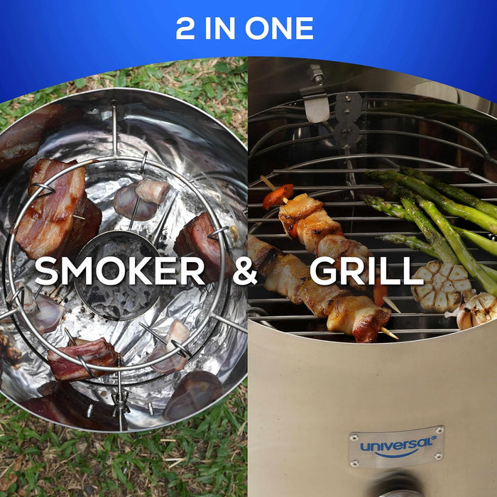 Portable Charcoal Smoker (6 Lb) Capacity, Stainless Steel Barrel Smoker Grill Combo, Vertical BBQ Smoker with Thermometer & Airflow Control, for Camping, Backyard, Tailgating
