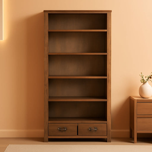 Mission Quarter Sawn Oak Bookcase with 2-Drawers & Open Shelves
