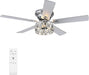 52 Inch Flush Mount Ceiling Fans with Lights Remote Control, 5 Reversible Blades Indoor Low Profile Crystal Lighting Chandelier Ceiling Fans for Bedroom Living Room (Chrome)