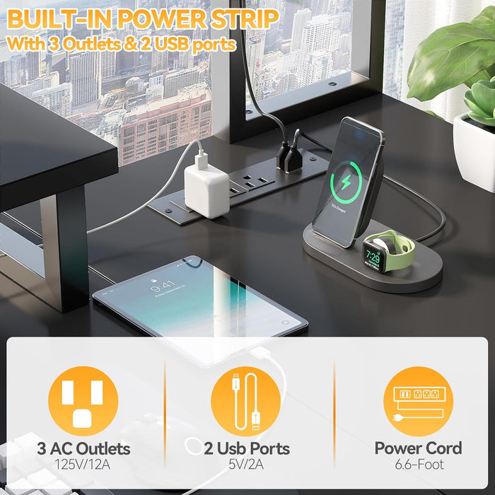 Small L Shaped Gaming Desk with LED Lights & Power Outlets, Reversible L-Shaped Computer Desk with Monitor Stand & Storage Shelf, Corner Desks Home Office Desk with Storage Bag, Black