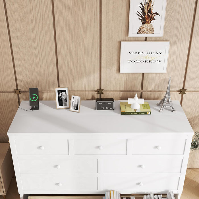 Queen Size Cabinet Murphy Bed with Charging Station and Drawers, Multiple Storage Foldable Hideaway Wall Murphy Bed Frame with Solid Slat, No Box Spring Needed, Easy Assembly, for Bedroom, White