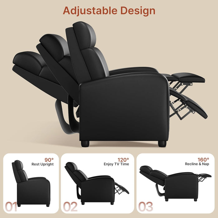 2-Seat Reclining Chair Leather Recliner Sofa Modern Chaise Couch Lounger Sofa for Living Room Home Theater Black