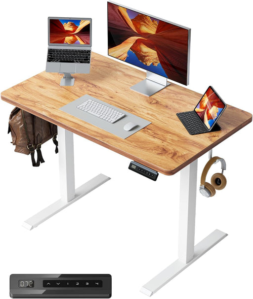 32 X 20 Small One-Piece Standing Desk, Adjustable Height Electric Computer Home Office Sit Stand up Workstation, with 4 Memory Presets, Headphone Hook, Light Vintage