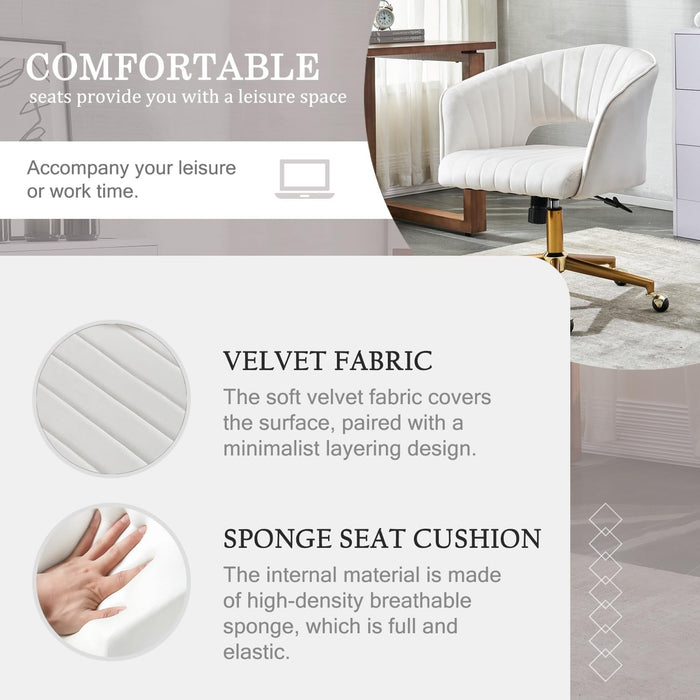 Home Office Chair Swivel Velvet Desk Chair, Vanity Chair with 360 Swivel Armchair and Gold Base,For Living Room, Bedroom, Vanity, Study (Beige)