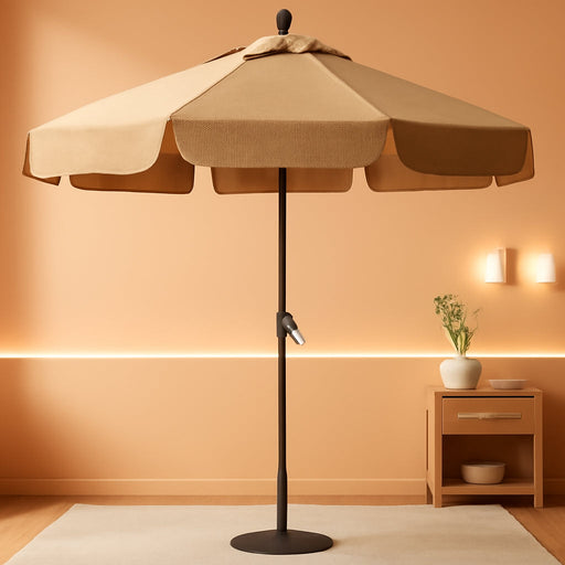 9Ft Olefin Valance Patio Umbrella Light Brown