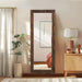 58X22In Full Length Mirror, 3-Tier Stepped Solid Wood Frame, Brown